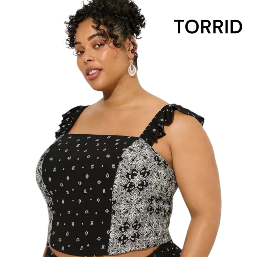 TORRID Challis Smocked Ruffle Crop Top Boho Size 1X
